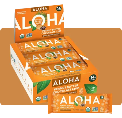 ALOHA organic vegan protein bars in tasty organic flavors.