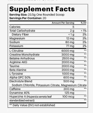 DMoose Pre Workout Powder Supplement Facts