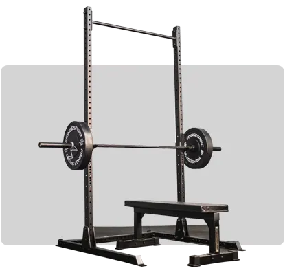 Fringe sport garage squat rack designed to fit in small garage gyms.