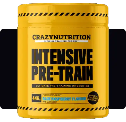 Crazy Nutrition Intensive Pre-Train Fruit Punch pre-workout for energy, focus and pump.