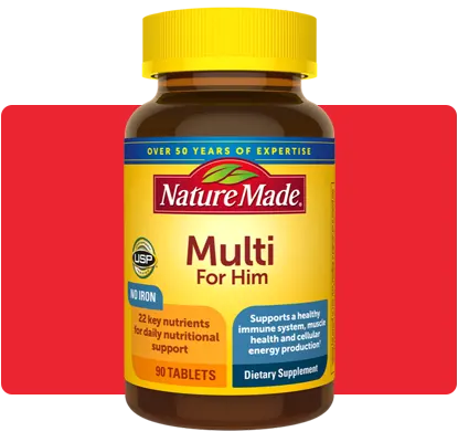 Support whole-body wellness with Nature Made Multi for Him's complete multivitamin tailored for men's nutritional requirements.