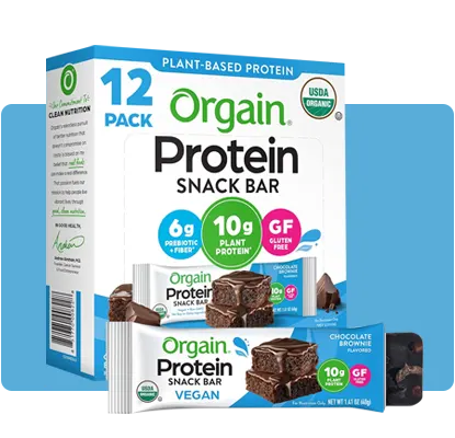 Orgain plant-based protein bars to support wellness goals.