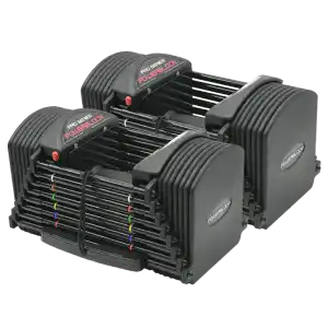 A product image of powerblock pro 50 adjustable dumbbells.