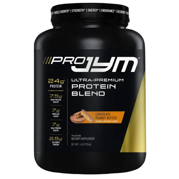 pro jym ultra premium protein blend Pro JYM's ultra premium protein blend of proteins ensures optimal absorption rates, offering sustained energy and muscle support.