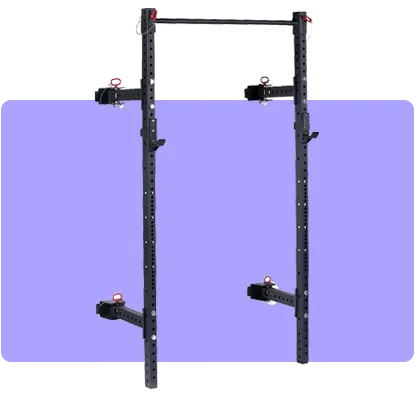 Titan fitness t-3 series foldable power rack that saves space when not in use.